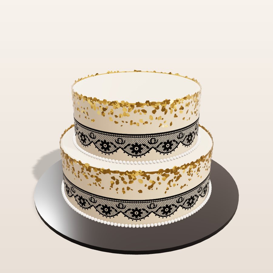 Black lace & gold leaf — 3D cake model