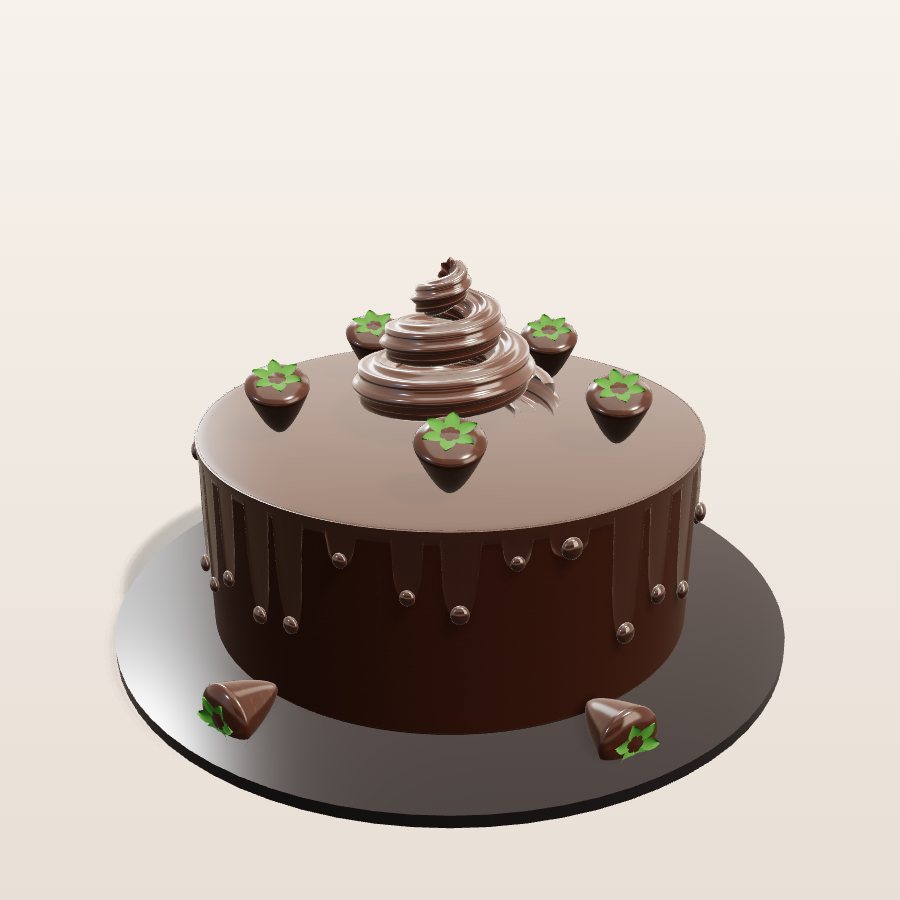 Chocolate drip & strawberries — 3D cake model