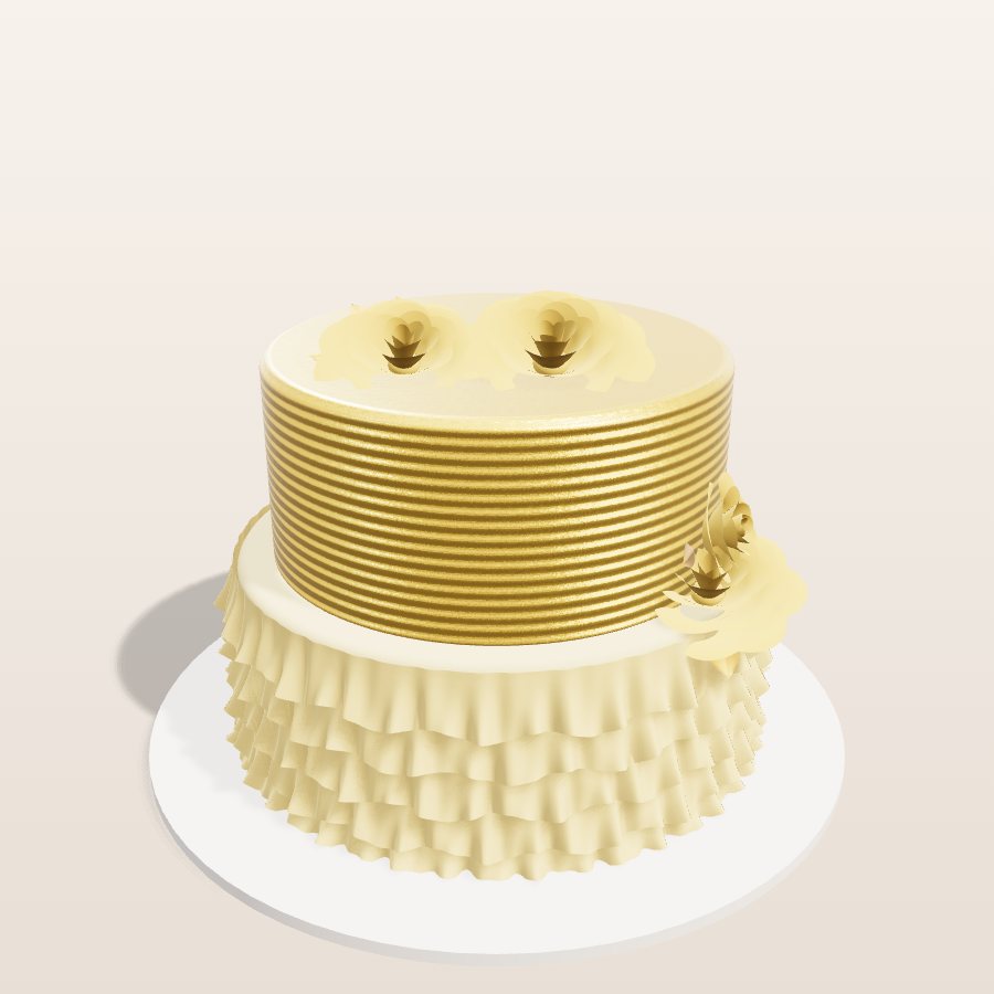 Golden ruffles & roses — 3D cake model