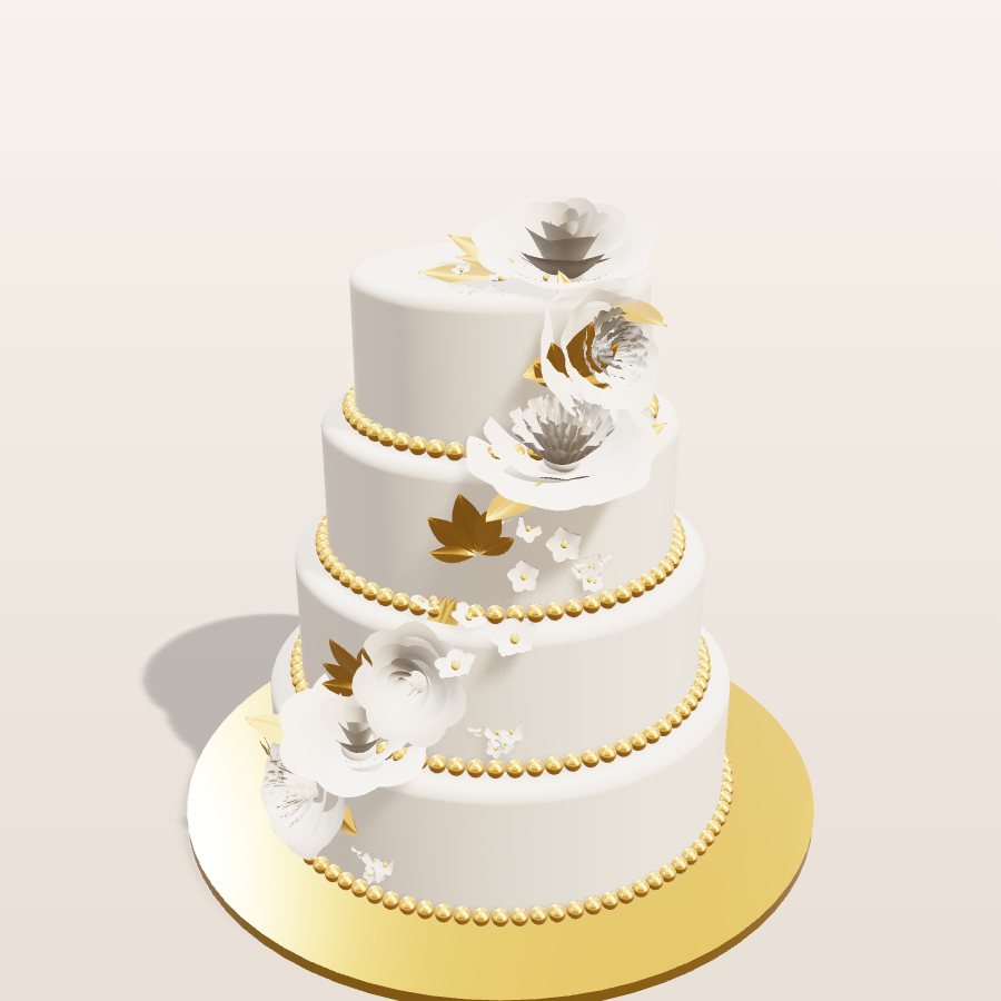 Ivory roses & gold — 3D cake model