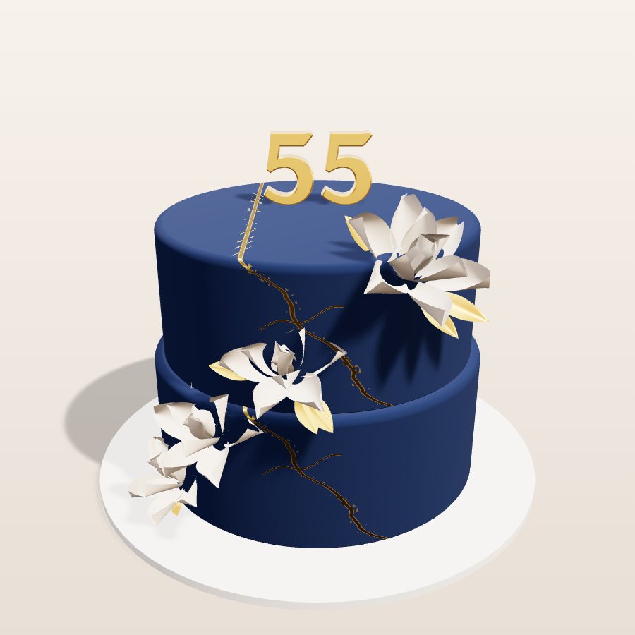 Navy magnolia & gold vein — 3D cake model