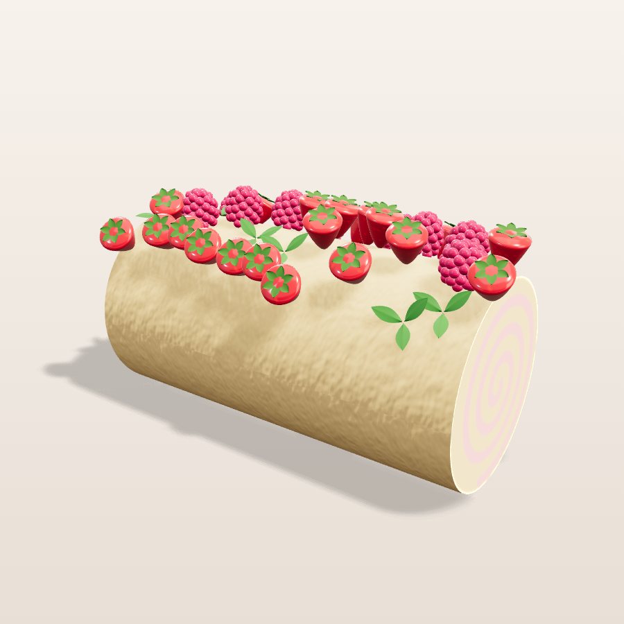 Strawberry Swiss roll — 3D cake model
